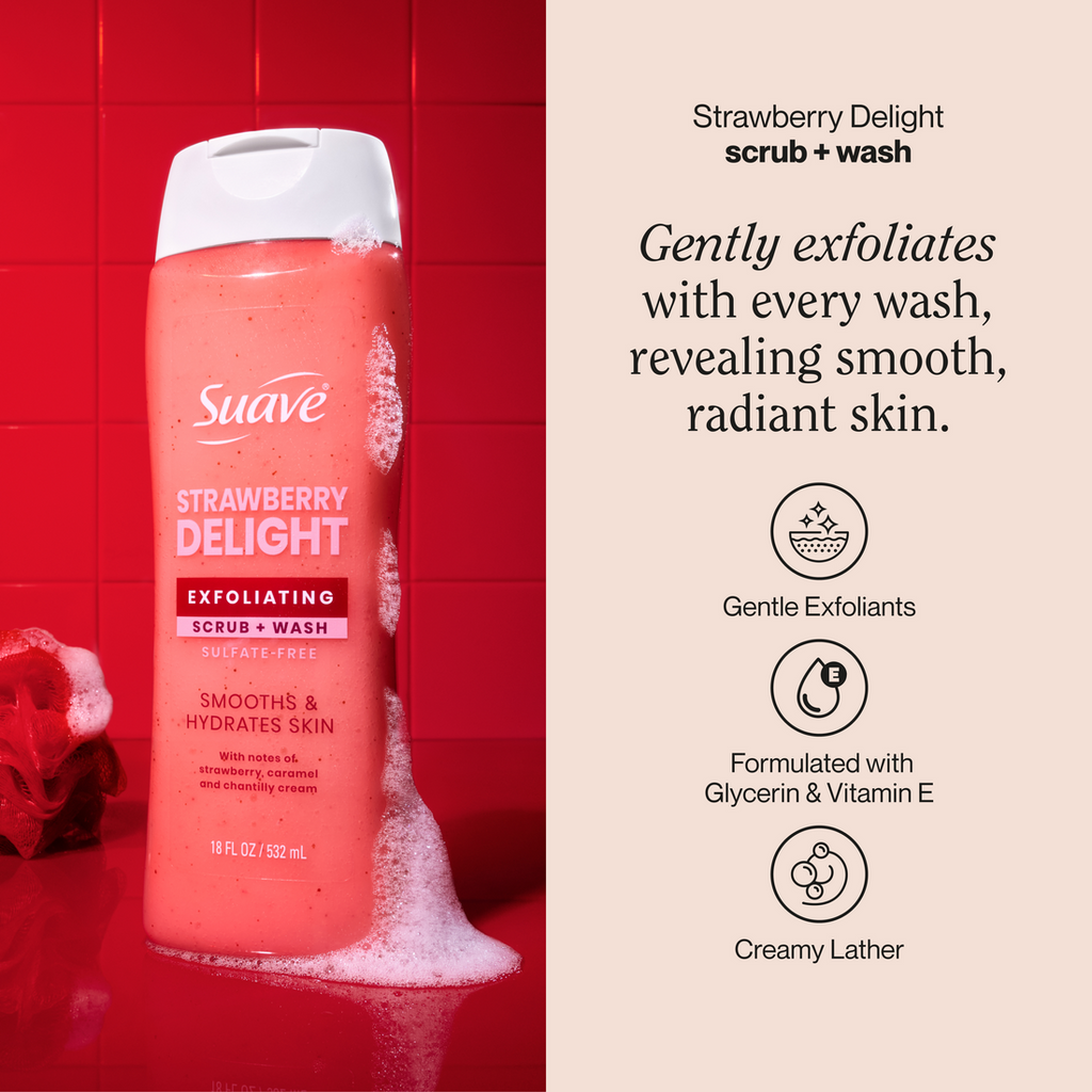 Suave Exfoliating Scrub + Wash - Strawberry Delight