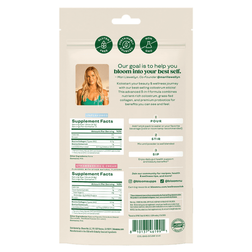 Bloom Nutrition Colostrum & Collagen Peptides Powder Sticks